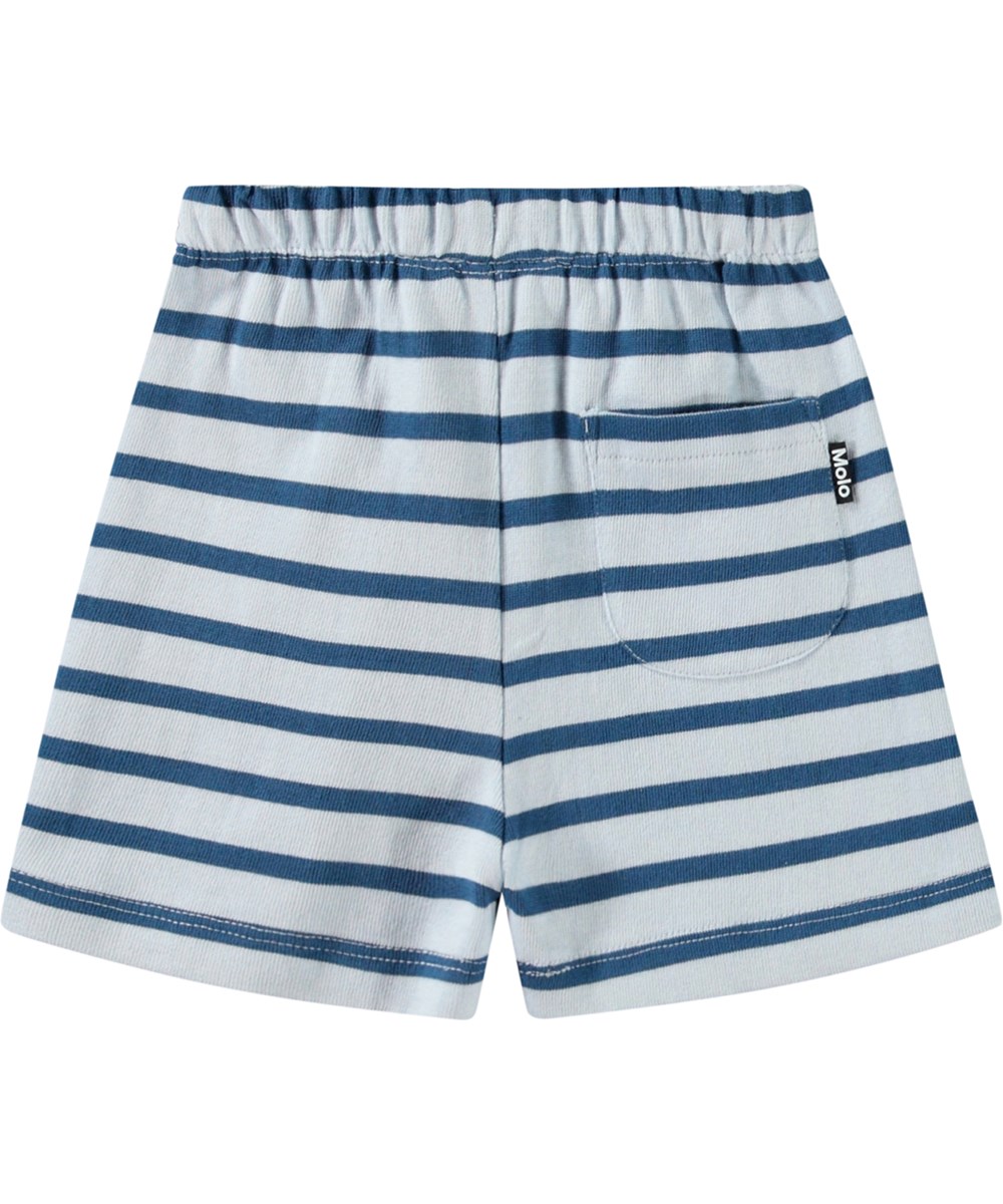 Skie - Lagoa Stripe - Blauw gestreepte zachte biologische katoenen babyshort.