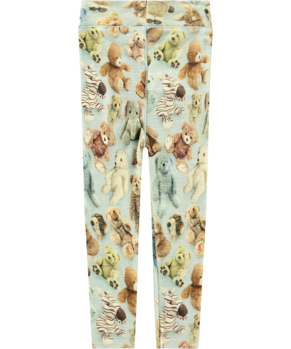 Sting - Teddy Galore - Multifarvede økologiske babyleggings i merinould og bamseprint