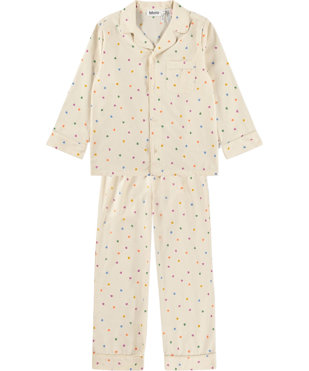 Lex - Confetti_Rainbow - Beige kinderpyjama met een print gemaakt van biologisch katoen