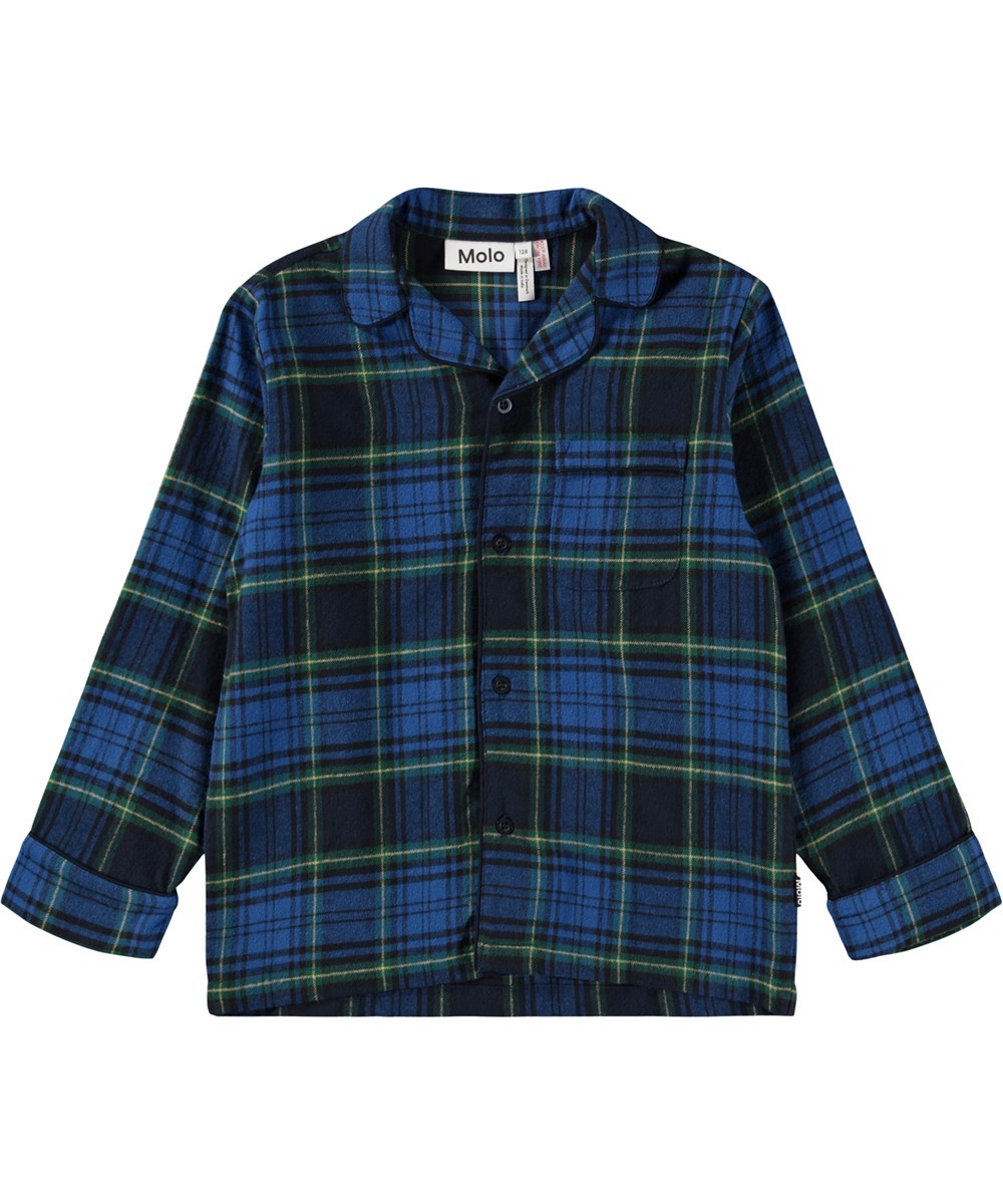 Lex - Depths Check - Blauw geruite kinderpyjama gemaakt van biologisch katoen.