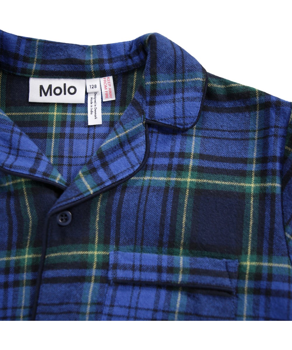 Lex - Depths Check - Blauw geruite kinderpyjama gemaakt van biologisch katoen.