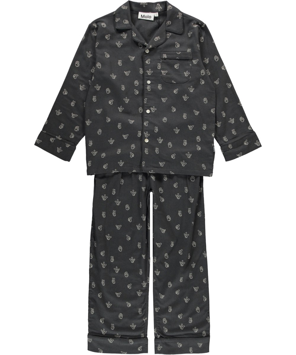 Lex - Friendly Hands - Zwarte biologische pyjama met print van handgebaren