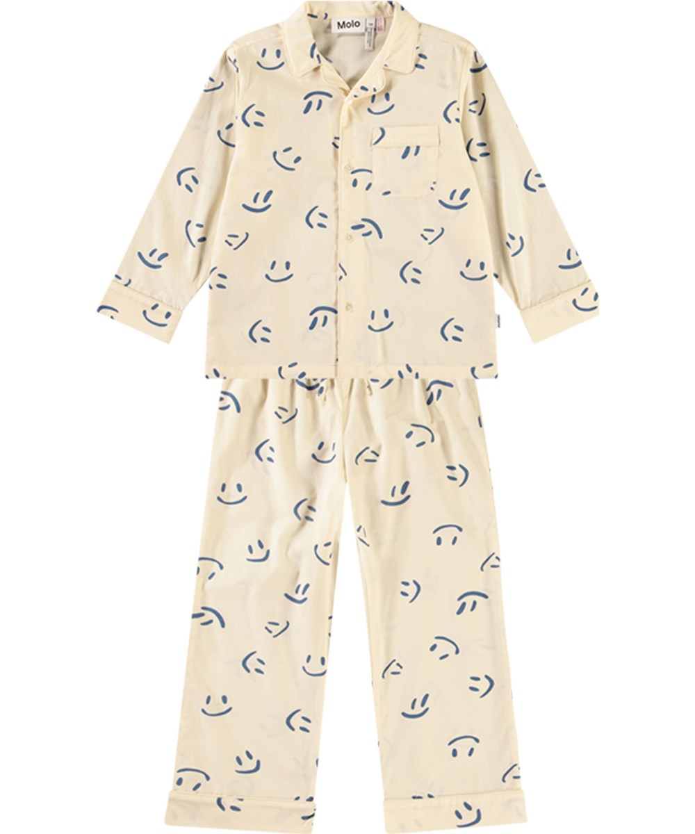 Lex - Happy White - Gebroken witte pyjama met lange mouwen en pijpen van biologisch katoen.