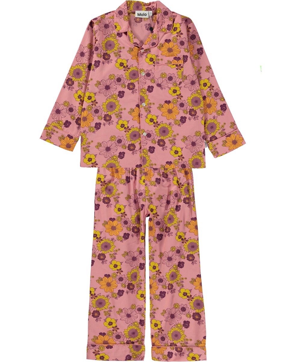 Lex - Rose Retro - Roze biologische pyjama met bloemenprint