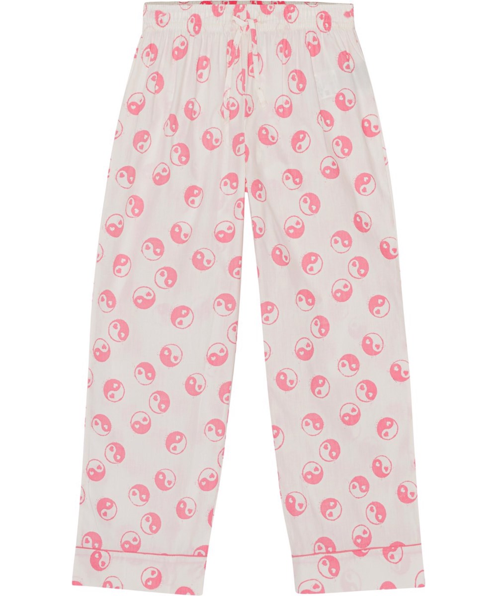 Lex - Yin Yang Confetti - Gebroke witte pyjama van zacht biologisch katoen met een print van Yin Yang symbolen