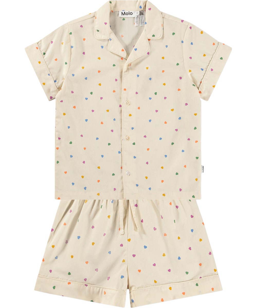 Lexi - Confetti_Rainbow - Beige kinderpyjama met een print gemaakt van biologisch katoen 