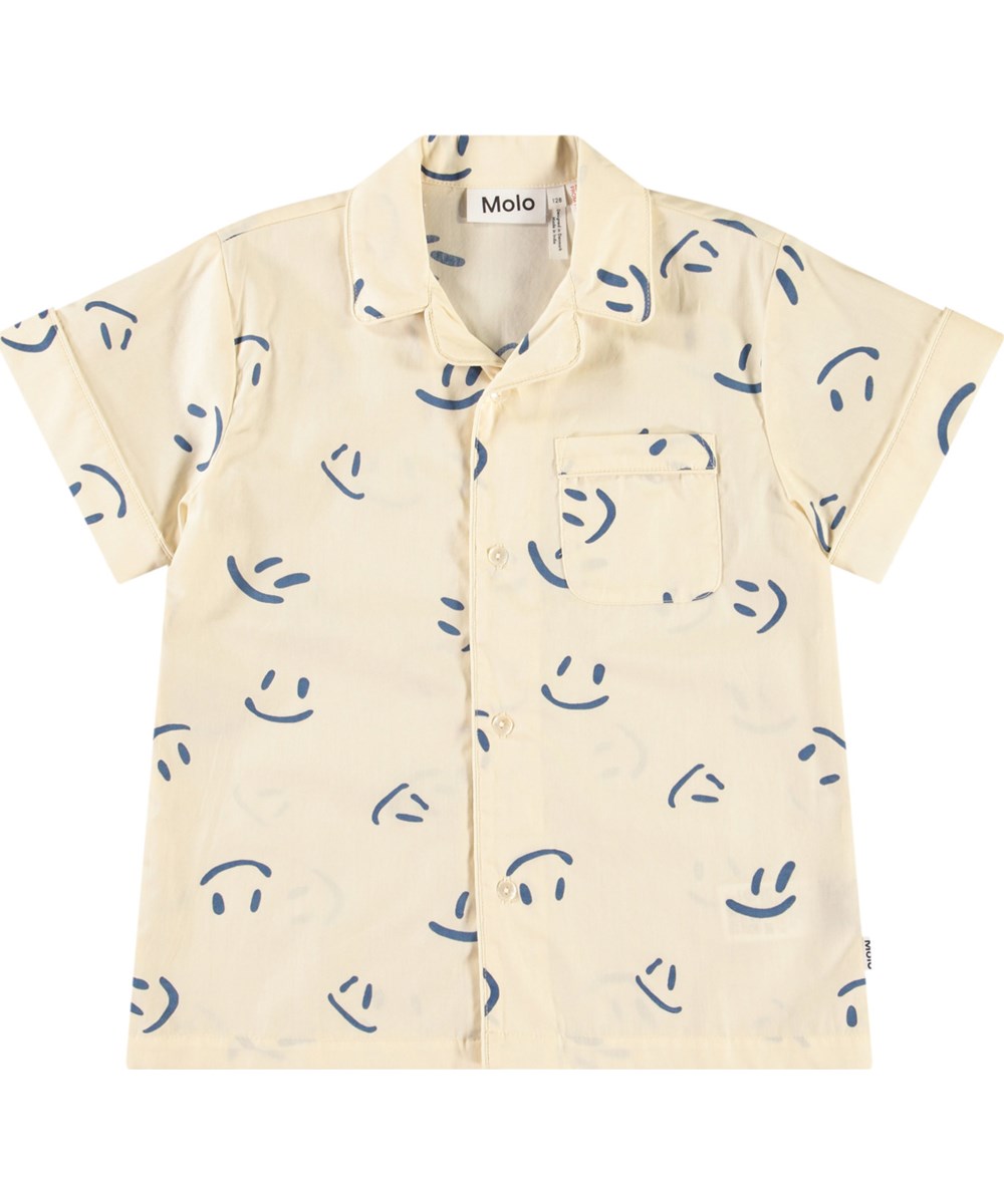 Lexi - Happy White - Gebroken witte pyjama met korte mouwen en pijpen van zacht biologisch katoenmix.