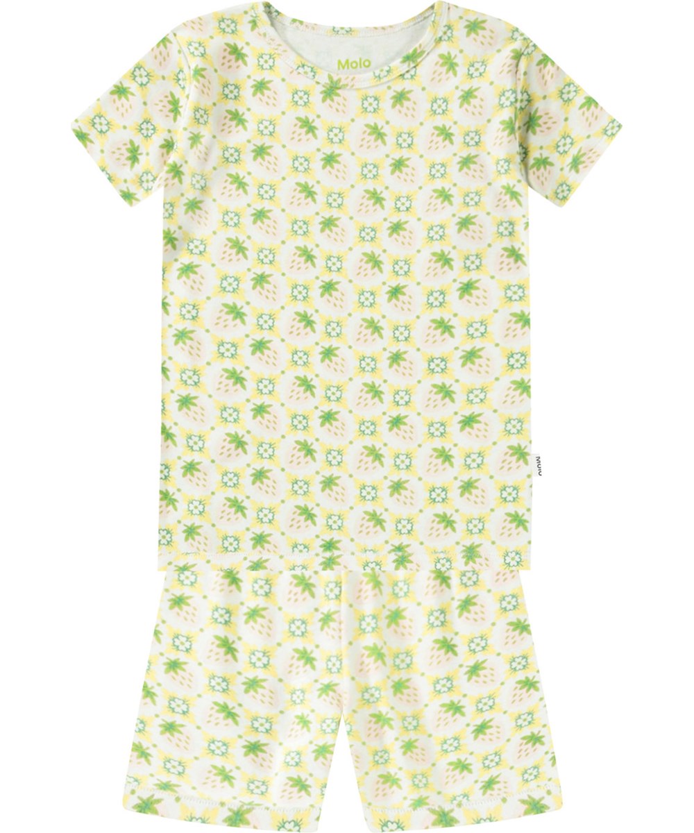 Lou US - Pale Berries - Gebroken witte pyjama met korte mouwen en pijpen van rekbaar biologisch katoen.