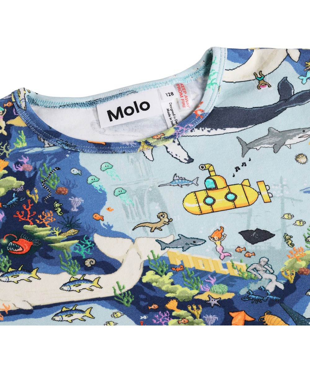 Lou US - Pixel Sea - Blauwe kinderpyjama met een print gemaakt van biologisch katoen