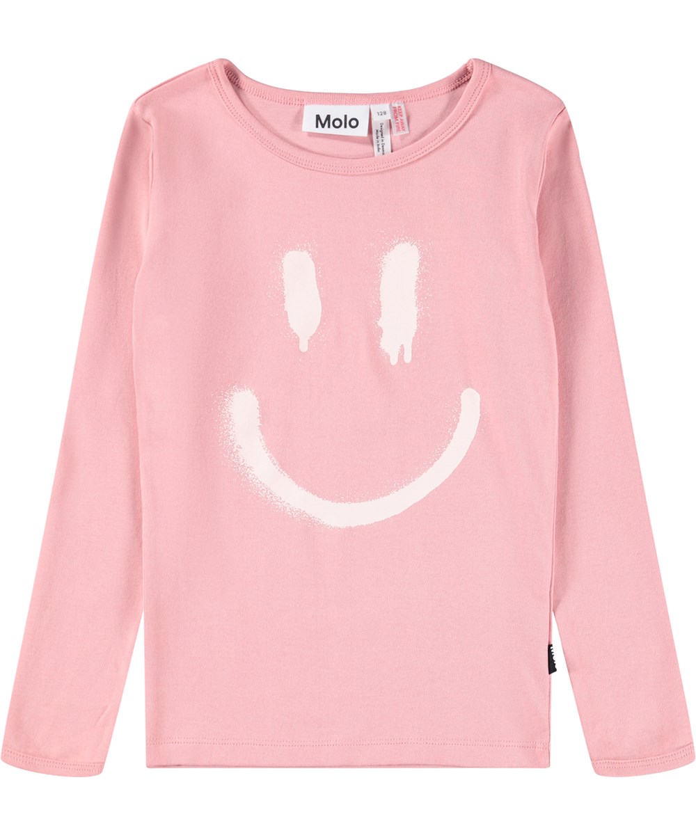 Lue - Blush - Kinderpyjama van biologisch katoen met een wit gespoten glimlach.