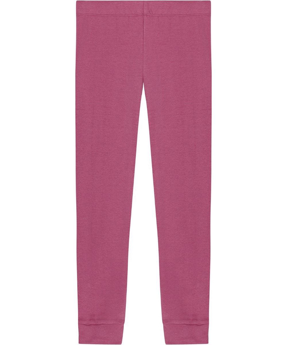 Lue - Dark Rose - Donkerroze biologisch katoenen pyjamamet elastische taille en ribboorden. Bovenstuk heeft wit gespoten smiley.