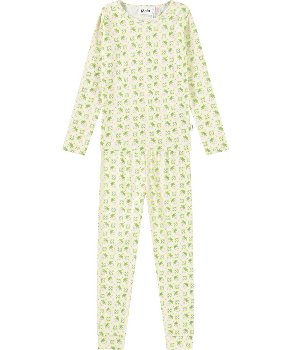 Lue - Pale Berries - Gebroken witte pyjama met lange mouwen en pijpen can rekbaar biologisch katoen.