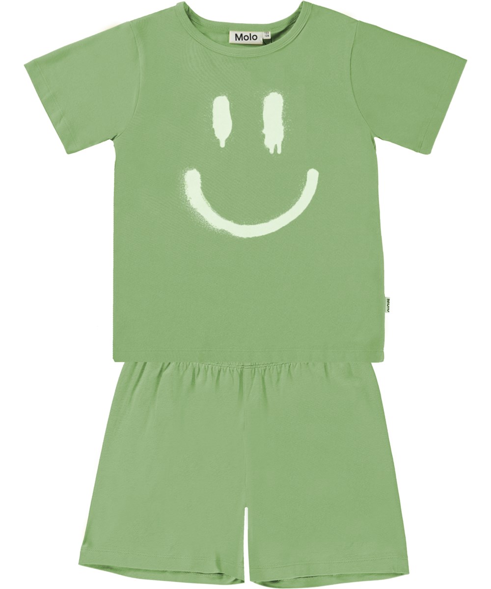 Luvis - Meadow - Groene biologische pyjama met smiley
