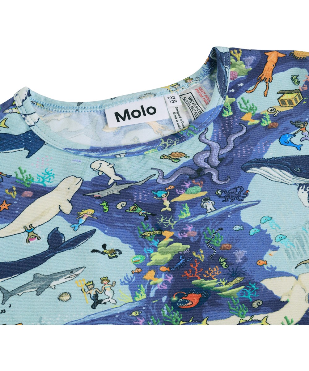 Luvis - Pixel Sea - Blauwe kinderpyjama met print gemaakt van biologisch katoen