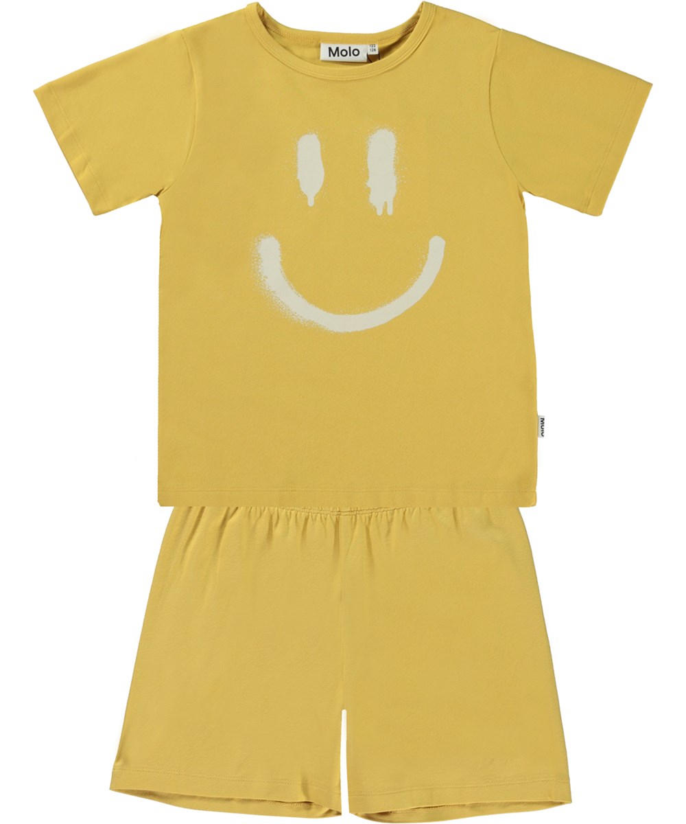 Luvis - Rattan - Gele biologische pyjama met smiley
