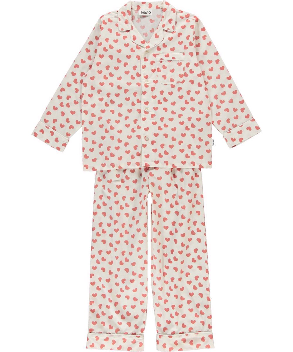 Lex - Allover Love - Hvidt pyjamassæt med røde hjerter