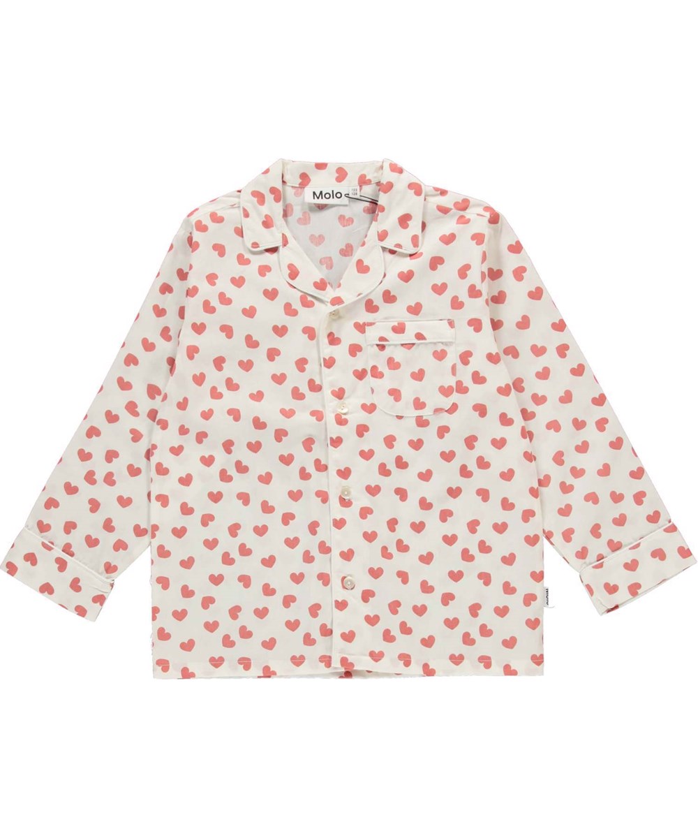 Lex - Allover Love - Hvidt pyjamassæt med røde hjerter