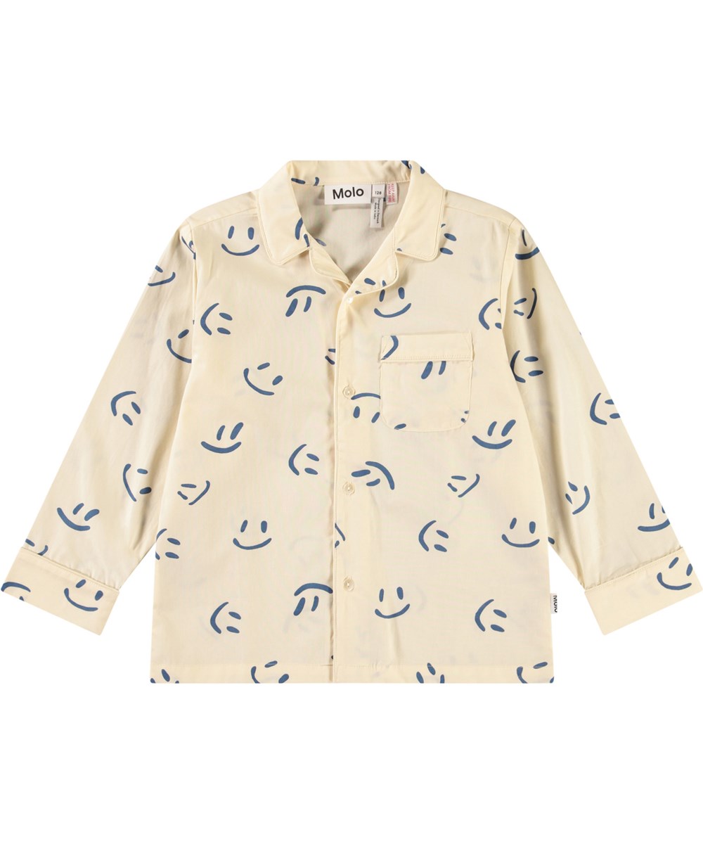 Lex - Happy White - Råhvidt pyjamas-sæt med længe ærmer og ben i økologisk bomuld.