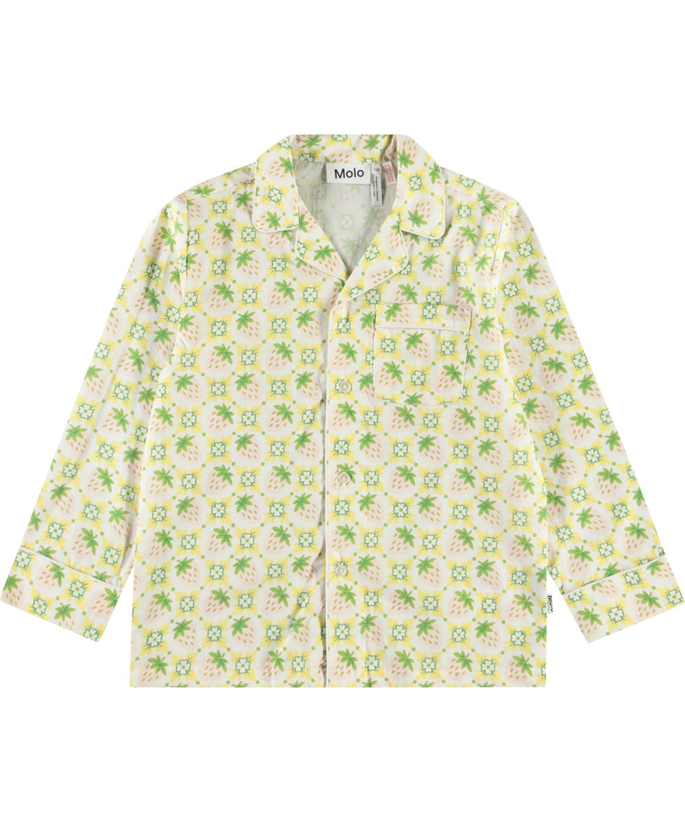 Lex - Pale Berries - Råhvidt pyjamas-sæt med længe ærmer og ben i økologisk bomuld.