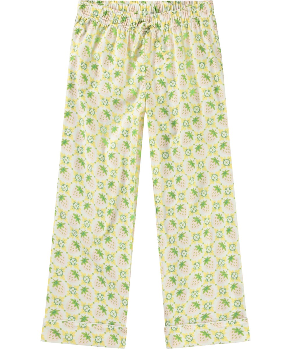 Lex - Pale Berries - Råhvidt pyjamas-sæt med længe ærmer og ben i økologisk bomuld.