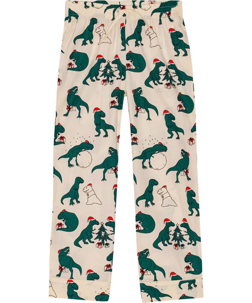 Lex US -  Dino Dreams - Beige og grønt nattøjsæt med jule dino print