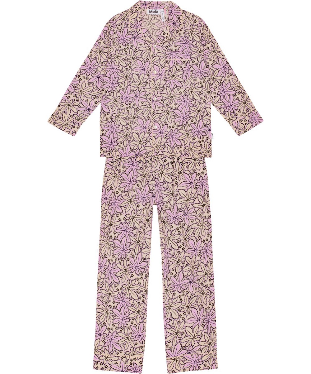 Lex US - Leafy Nightwear - Lille og lyserødt nattøjsæt med blad print
