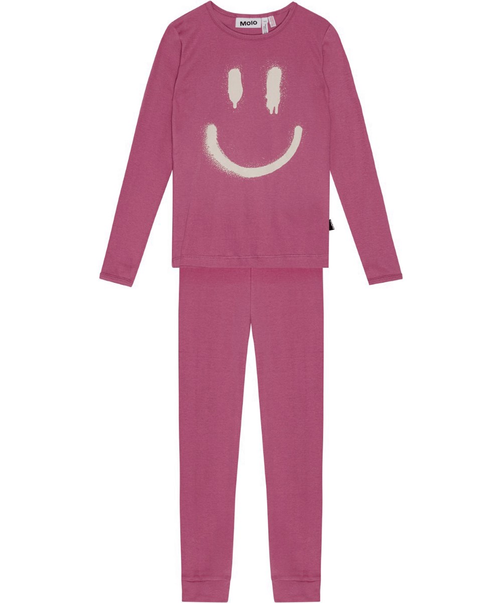 Lue - Dark Rose - Rosa økologisk nattøjssæt med smil print