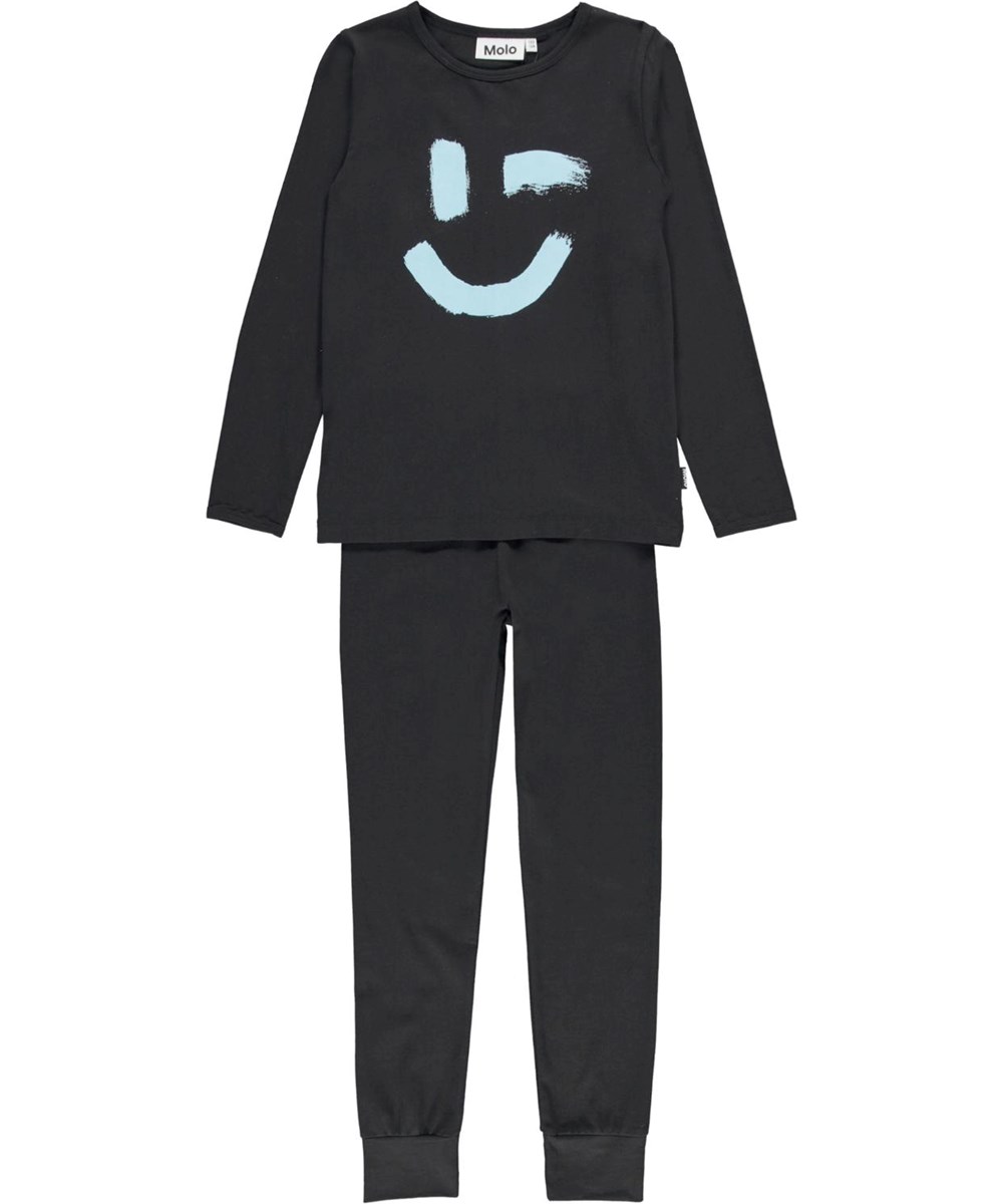 Luve - Black - Nattøjssæt i mørkeblå med smiley