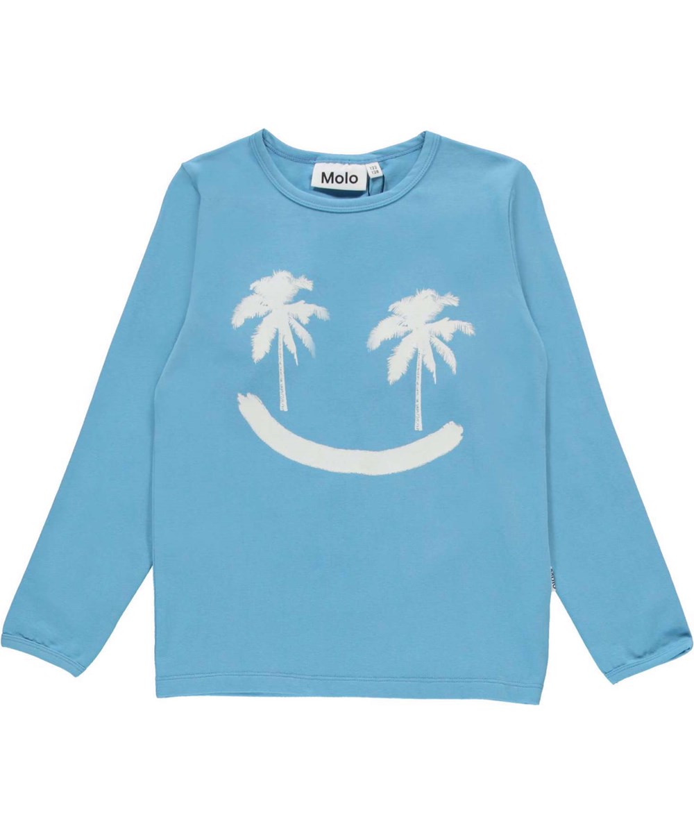 Luve - Heritage Blue - Lyseblåt natsæt med hvidt palme smiley