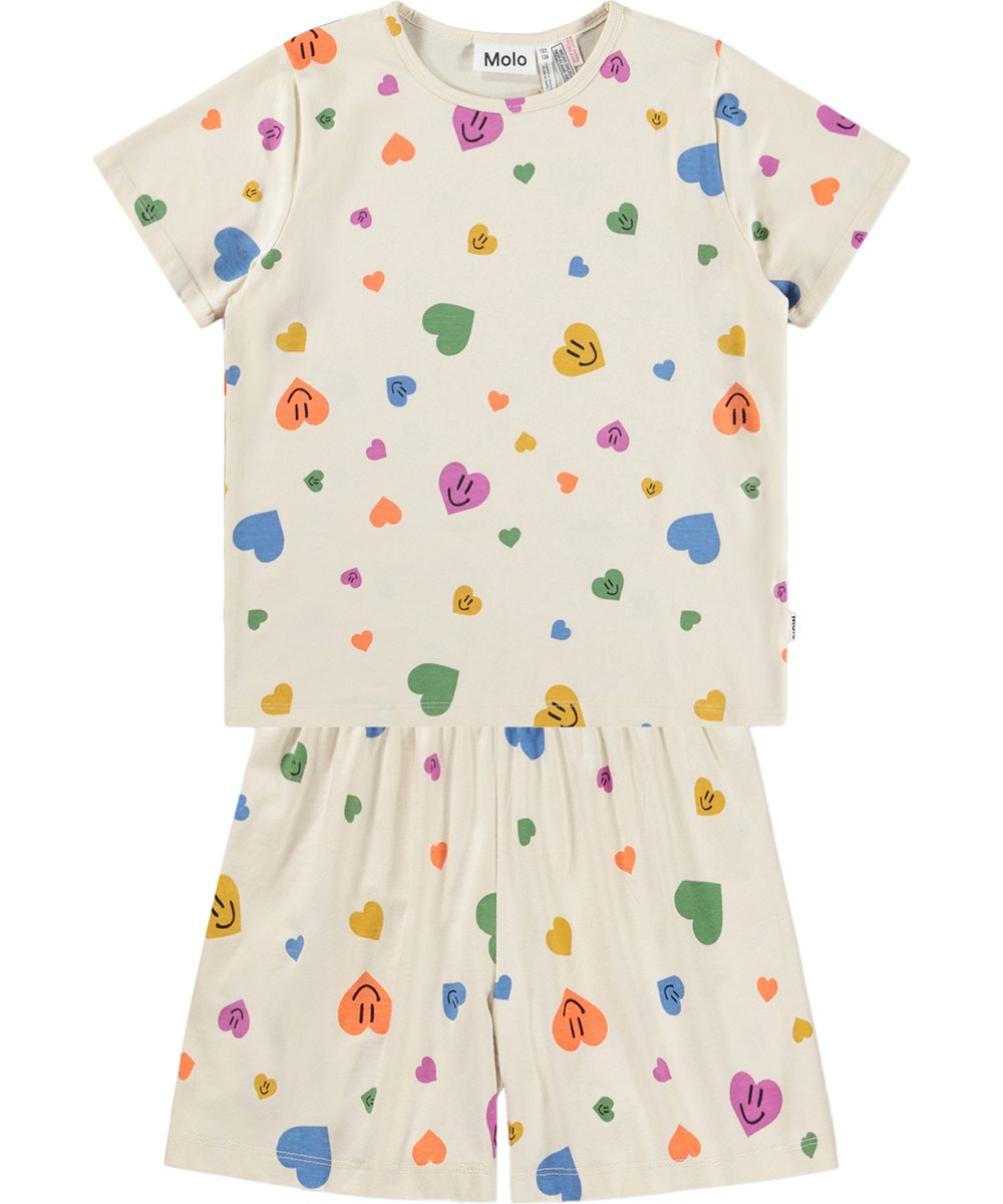 Luvis - Confetti Smiles - Beige todelt nattøj med print i økologisk bomuld til børn