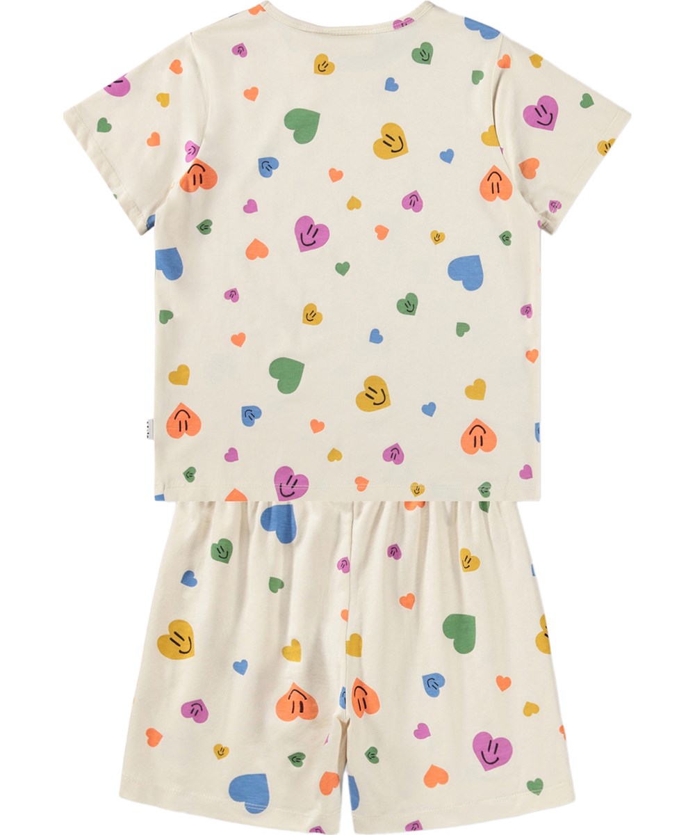 Luvis - Confetti Smiles - Beige todelt nattøj med print i økologisk bomuld til børn