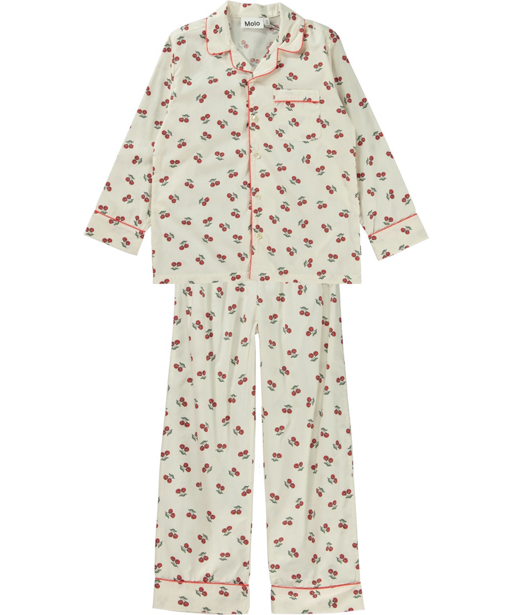 Lex - Cherry Night - White nightwear set with a cherry print