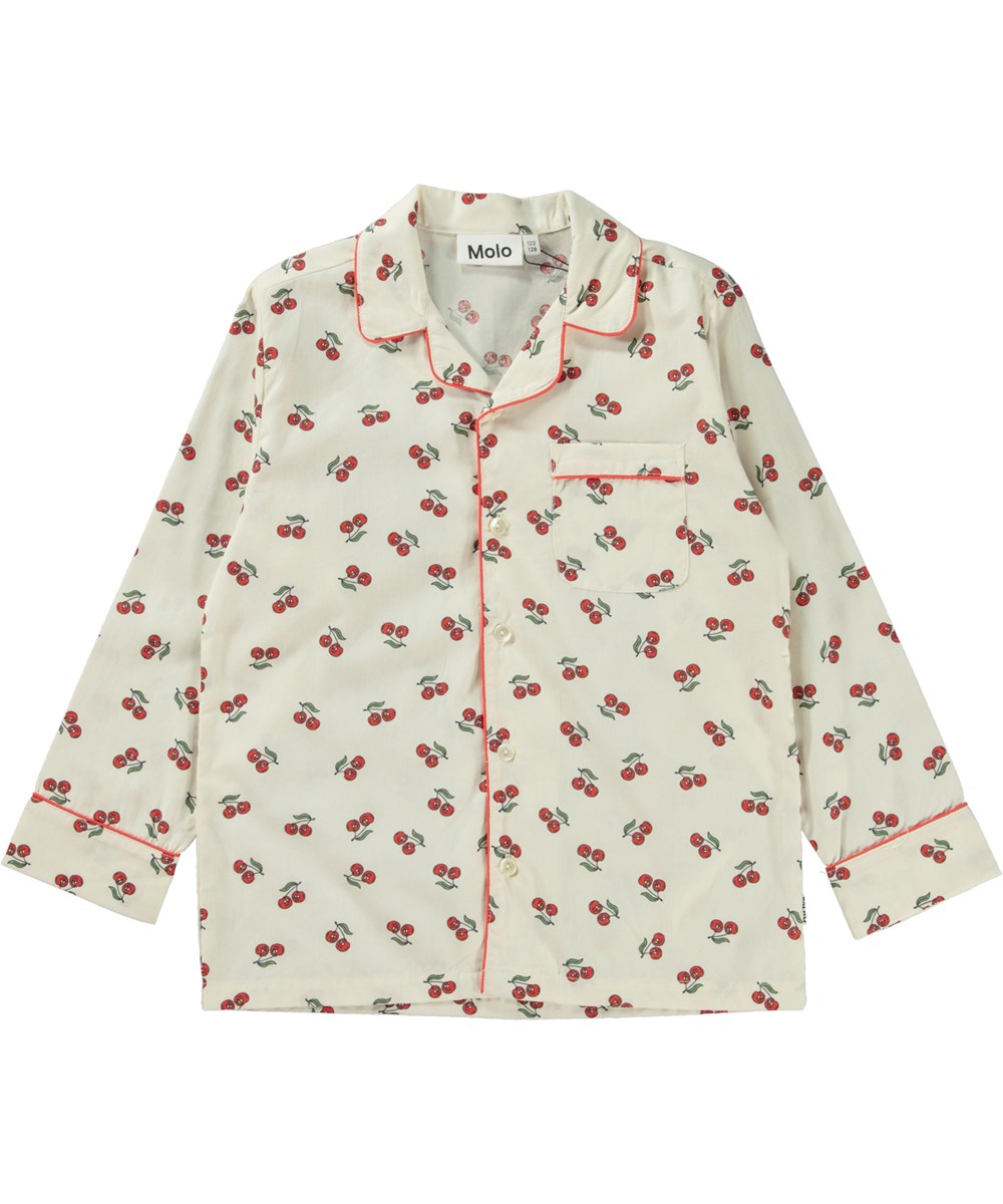 Lex - Cherry Night - White nightwear set with a cherry print