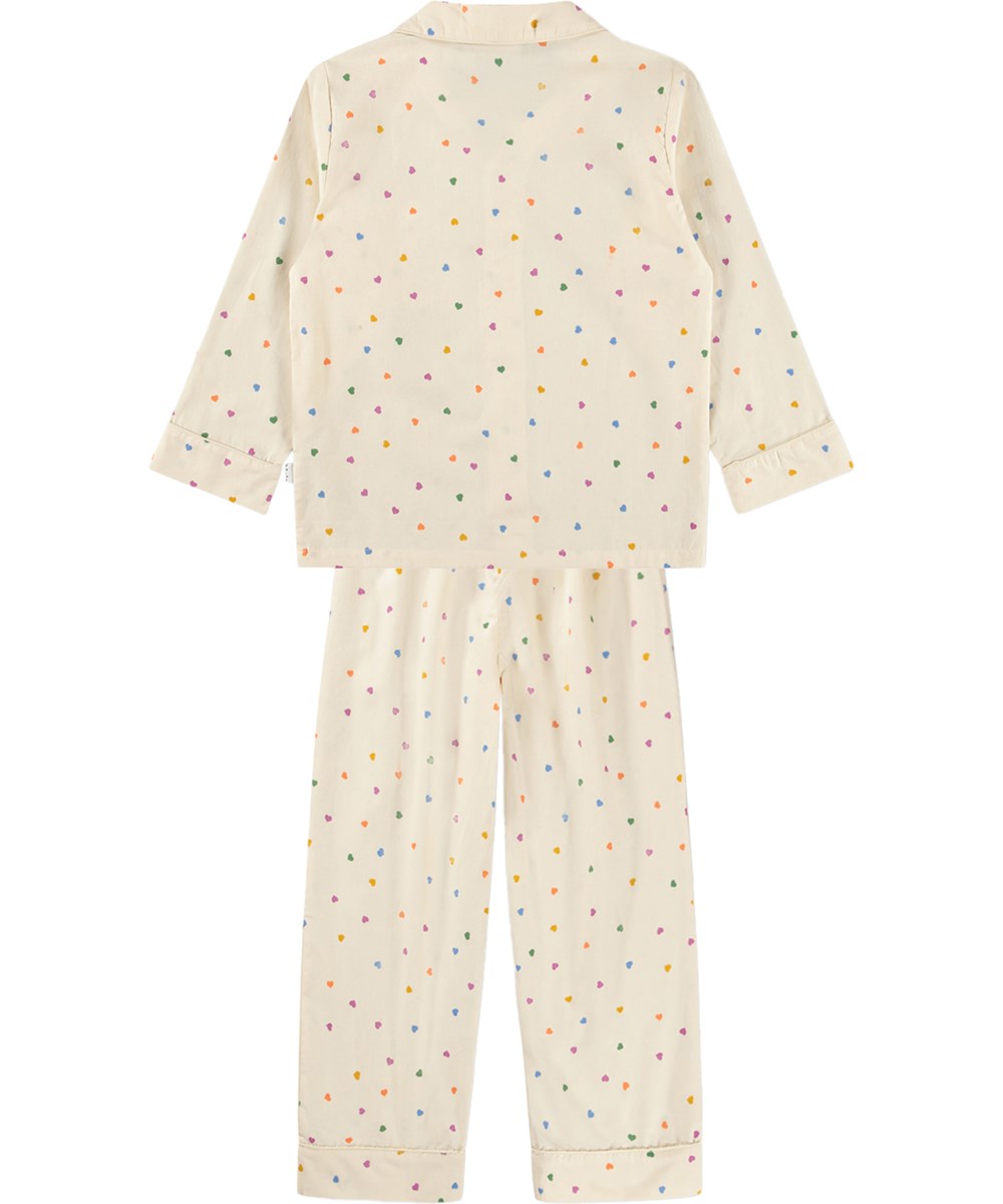 Lex - Confetti_Rainbow - Beige pyjama set for children made of organic cotton with a print 
