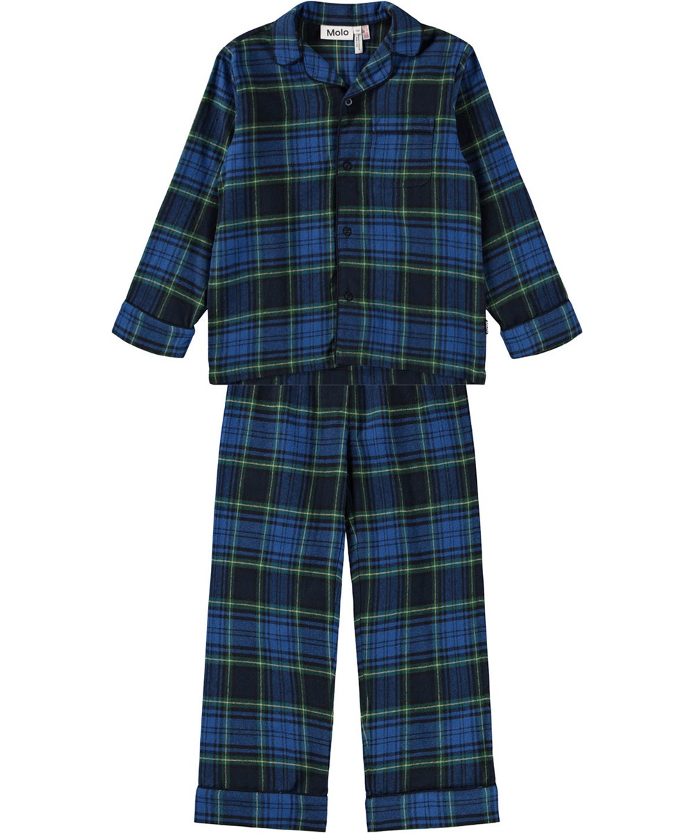 Lex - Depths Check - Blue checkered pyjama set for children made of organic cotton.