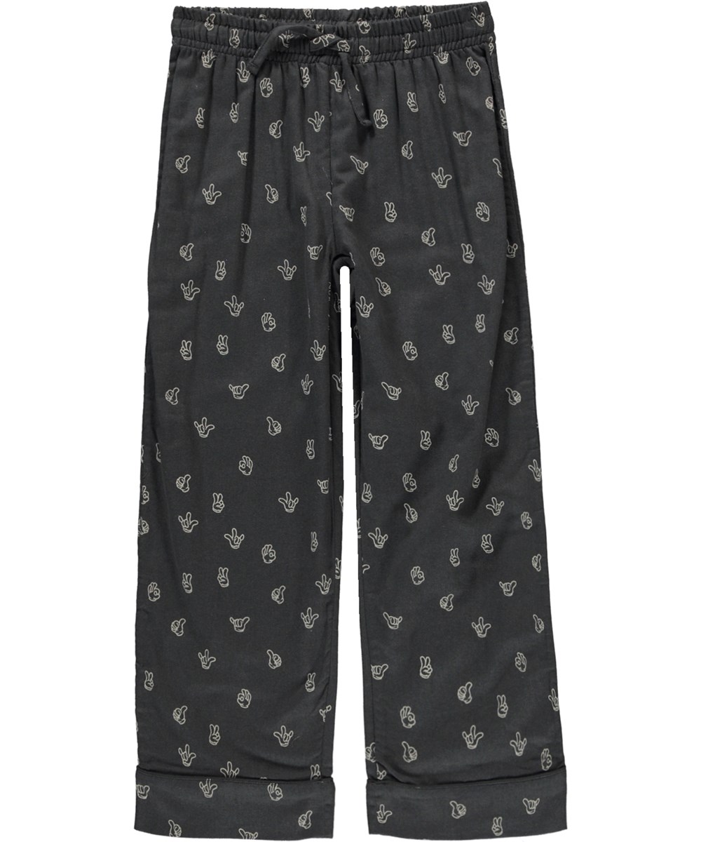 Lex - Friendly Hands - Black organic pyjamas set with print of hand signs 