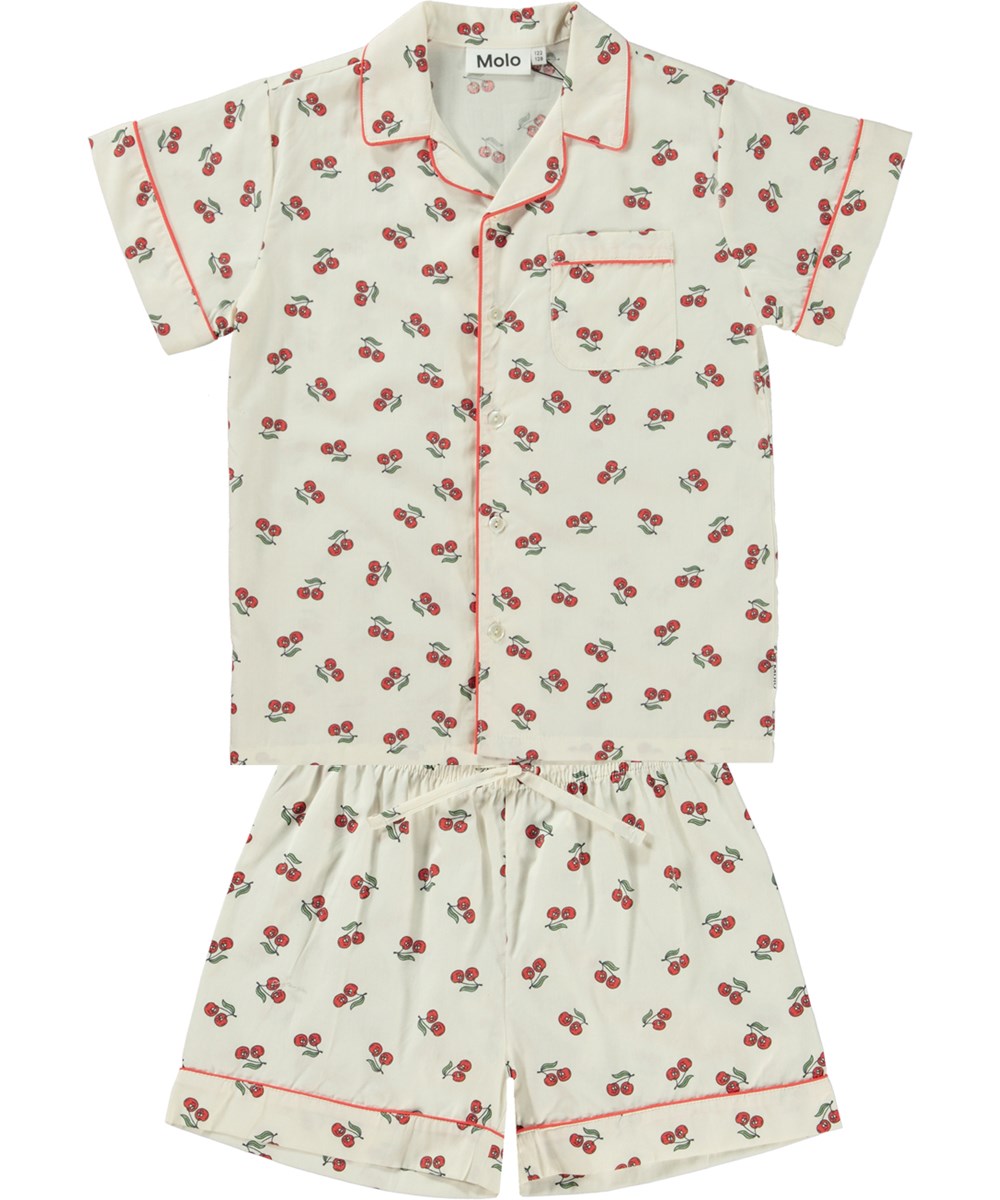 Lexi - Cherry Night - White nightwear shorts set with cherry print