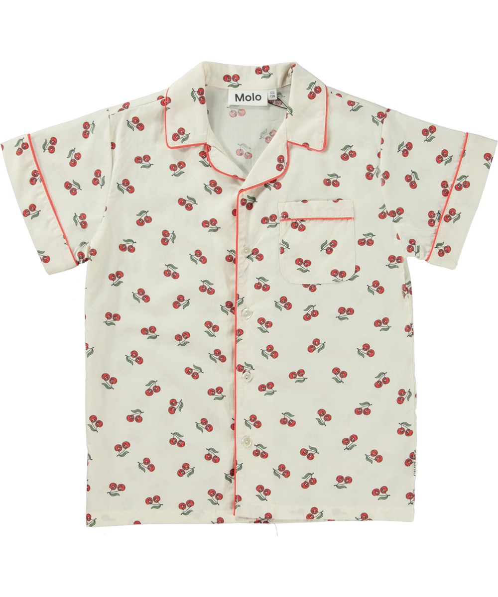 Lexi - Cherry Night - White nightwear shorts set with cherry print