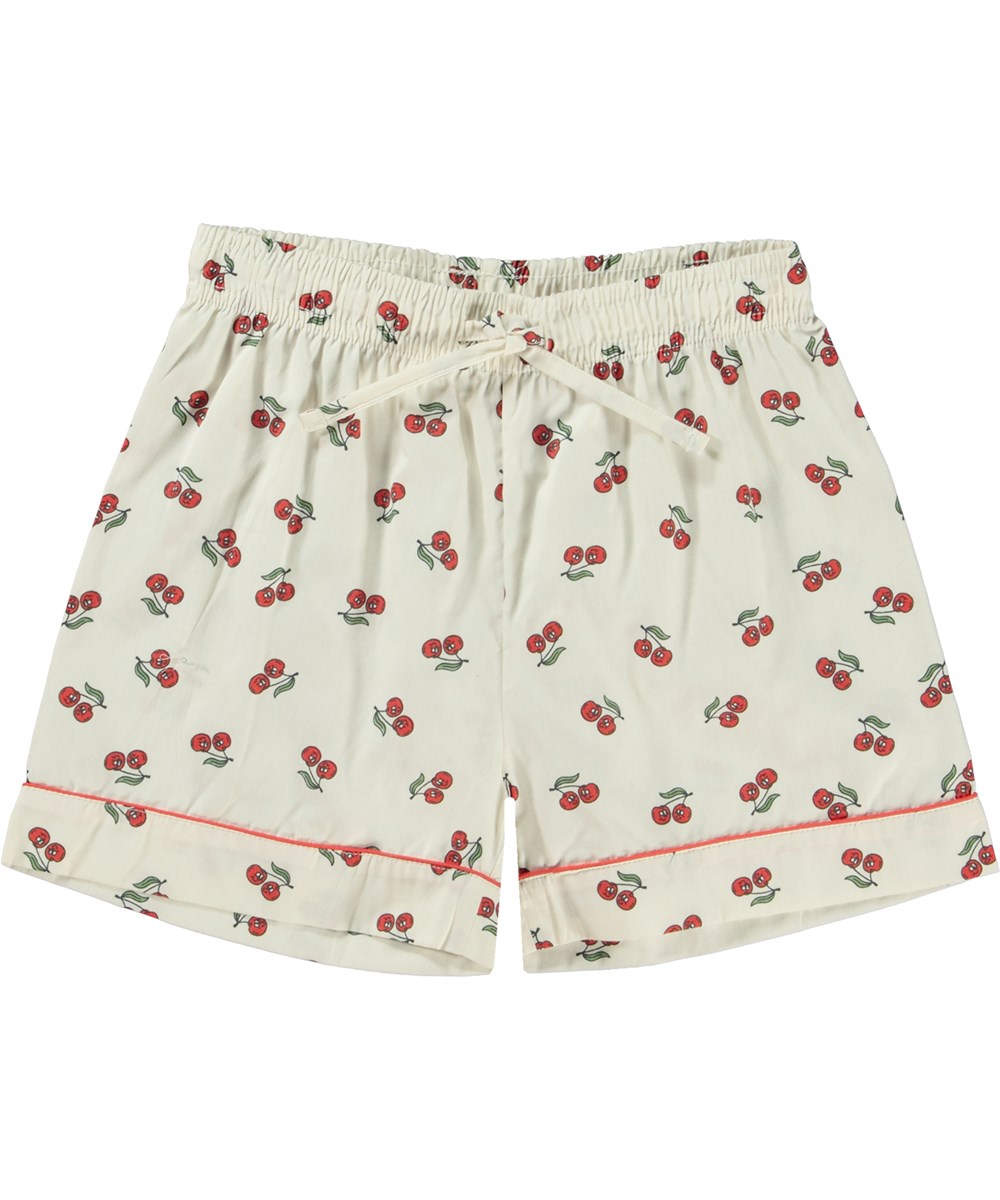 Lexi - Cherry Night - White nightwear shorts set with cherry print