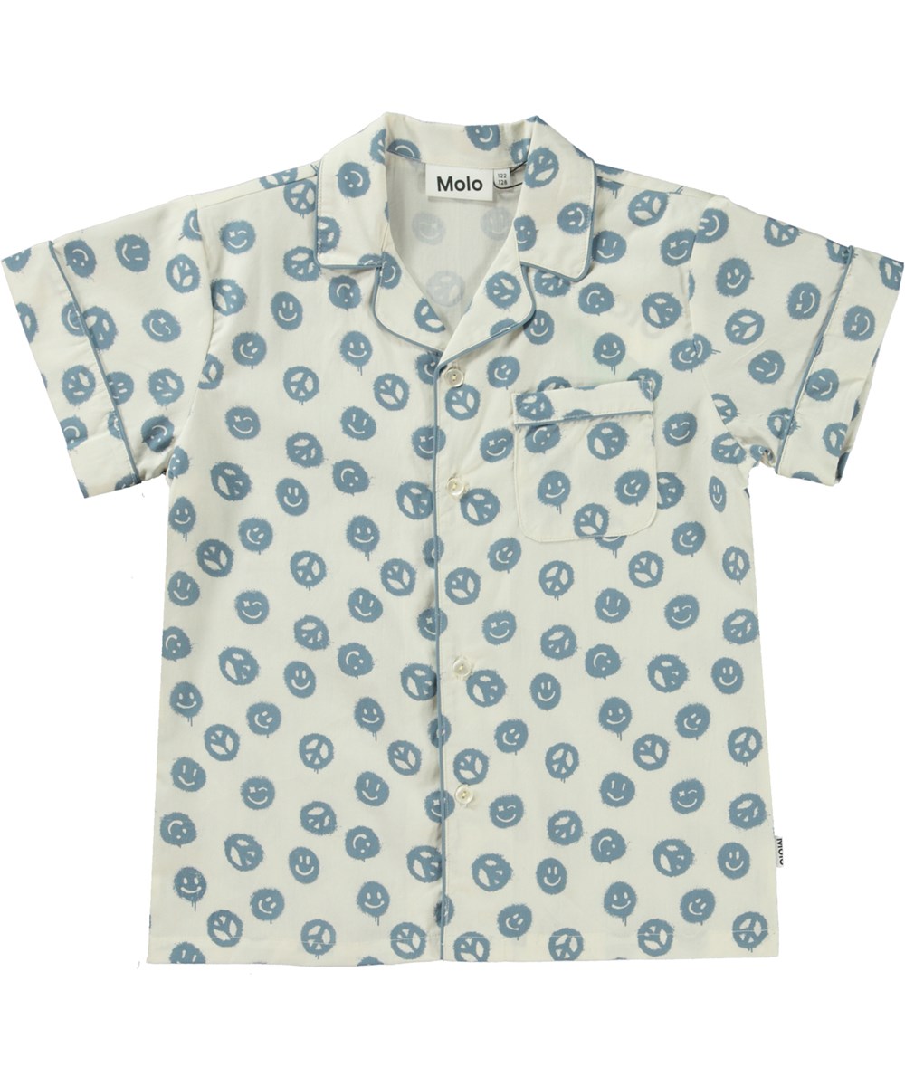 Lexi - Happy Peace - White nightwear set with a print of peace and smiley faces