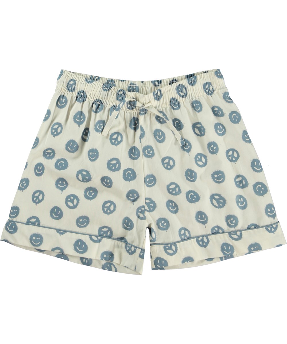 Lexi - Happy Peace - White nightwear set with a print of peace and smiley faces