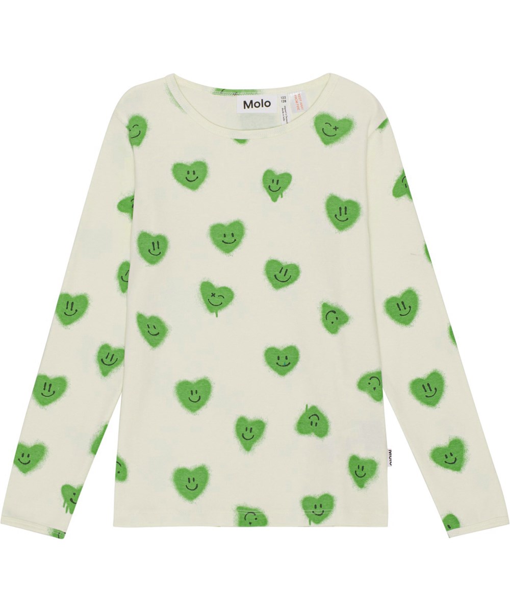 Luve - Hearts - Light green nightwear set in an all over print of smiling, green graffiti hearts in organic cotton