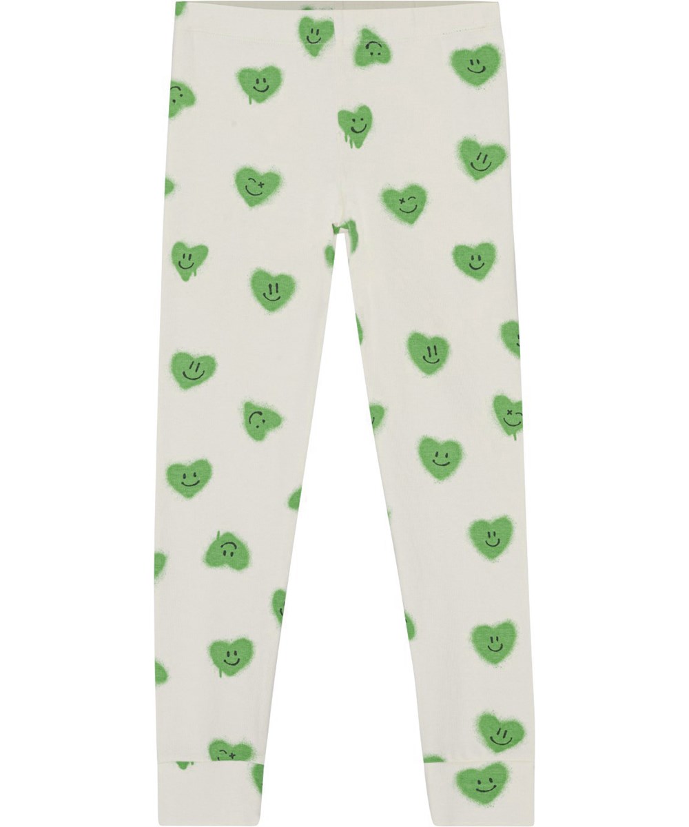 Luve - Hearts - Light green nightwear set in an all over print of smiling, green graffiti hearts in organic cotton