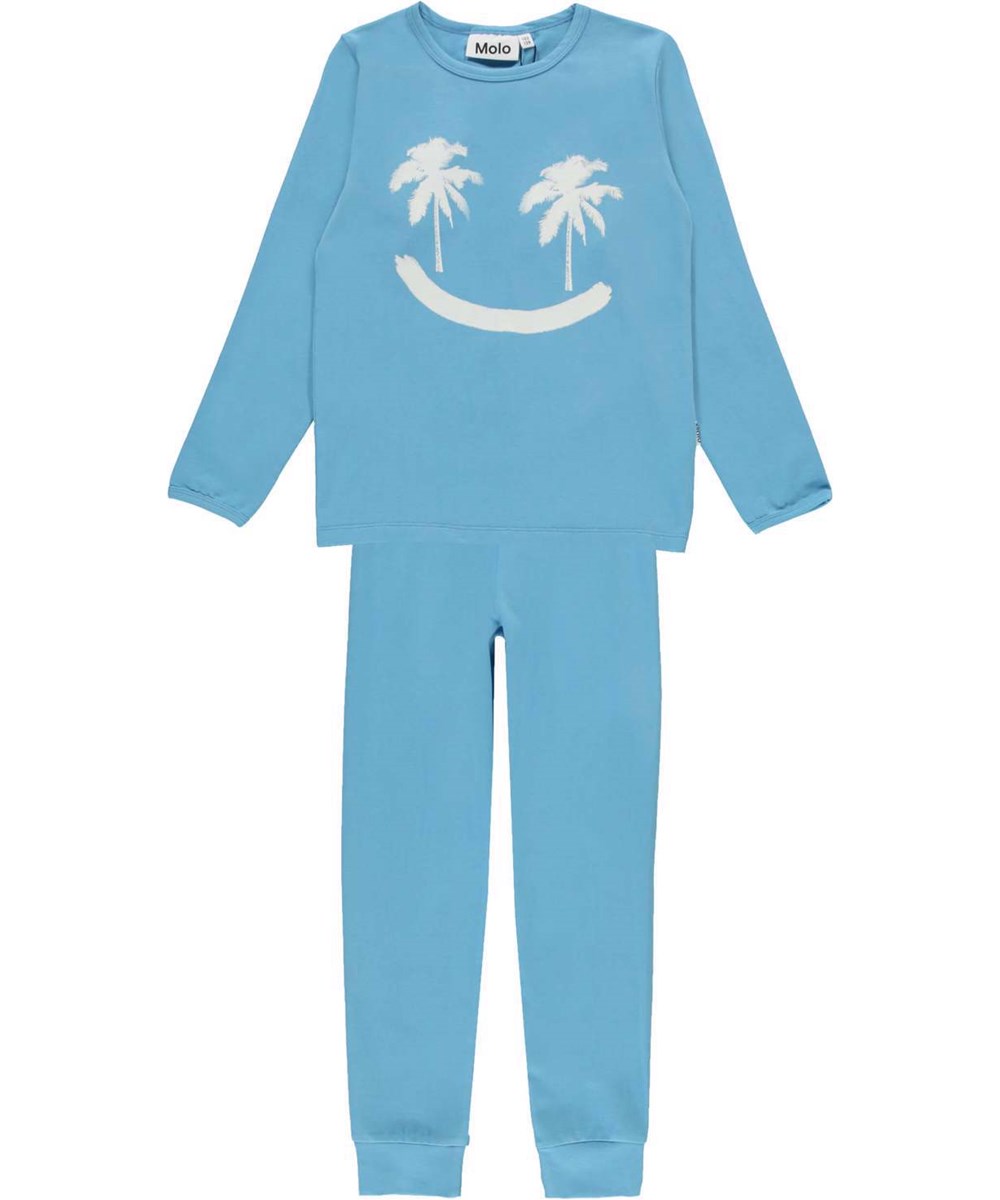 Luve - Heritage Blue - Light blue nightwear set with white palm smiley face 