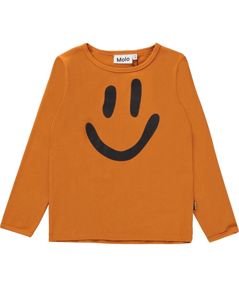 Luve - Old Gold - Orange organic pyjamas with smiley face print