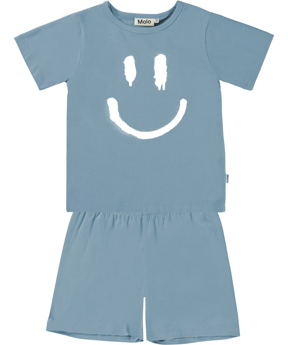 Luvis - Atlas Blue - Blue organic nightwear set with smiley face