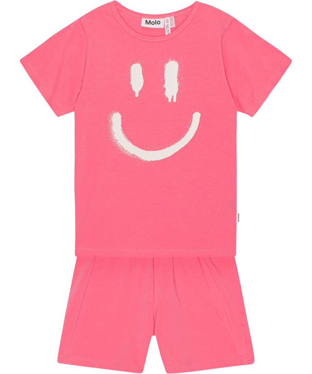 Luvis - Confetti - Pink nightwear with a print of a smiling face in organic cotton 