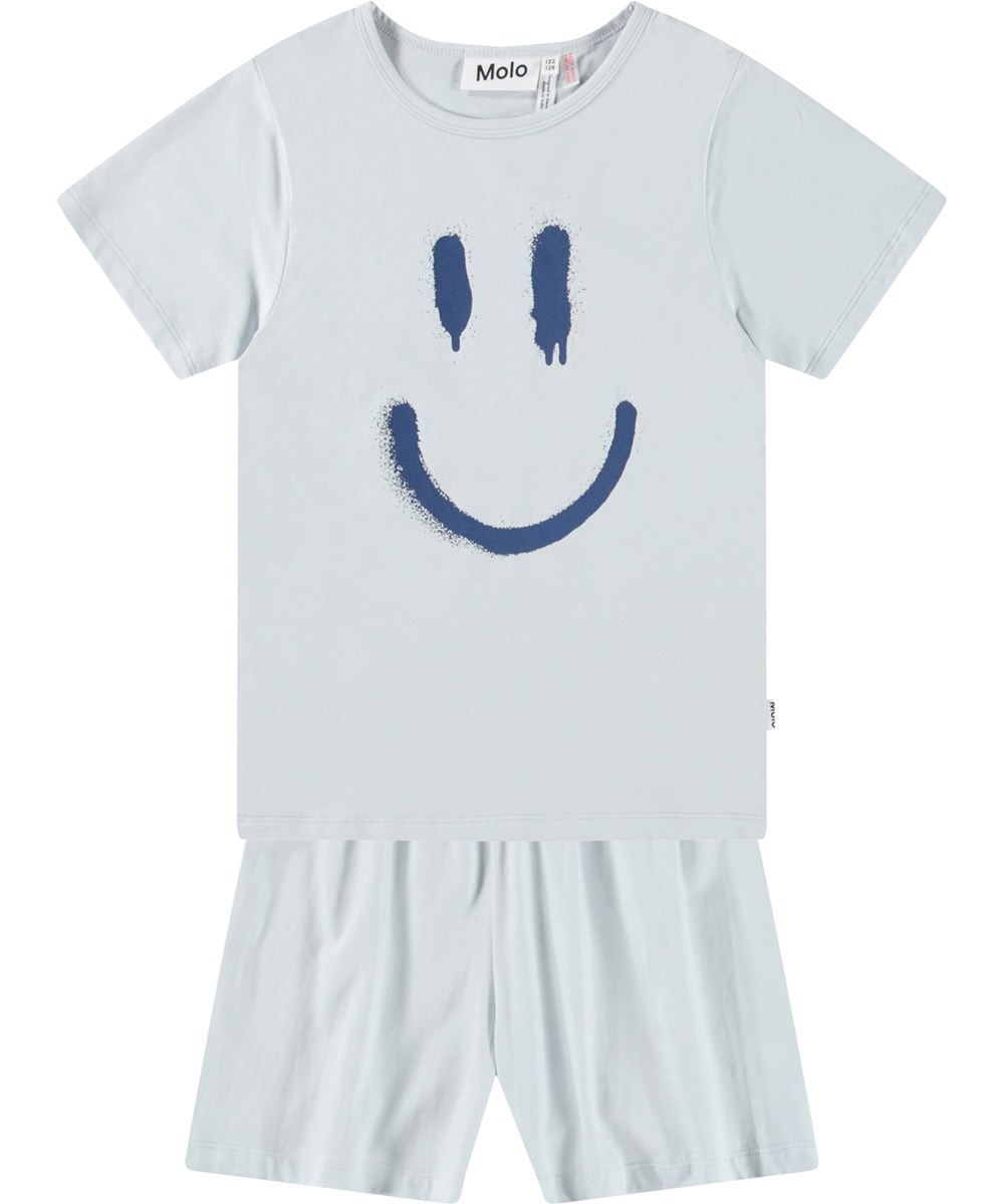 Luvis - Skywriting - Light blue pyjamas with short sleeves and legs in stretchy organic cotton.