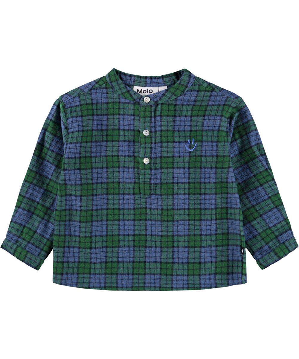 Enoz - Blue Pine Check - Groen en blauw geblokte shirt voor de kleintjes gemaakt van biologisch katoen.