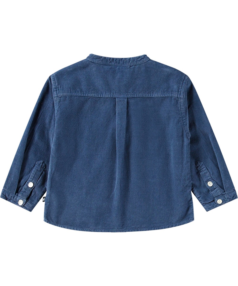Enoz - Calm Fjord - Blauw biologisch katoenen blouse van zachte geribbelde babyribfluweel.